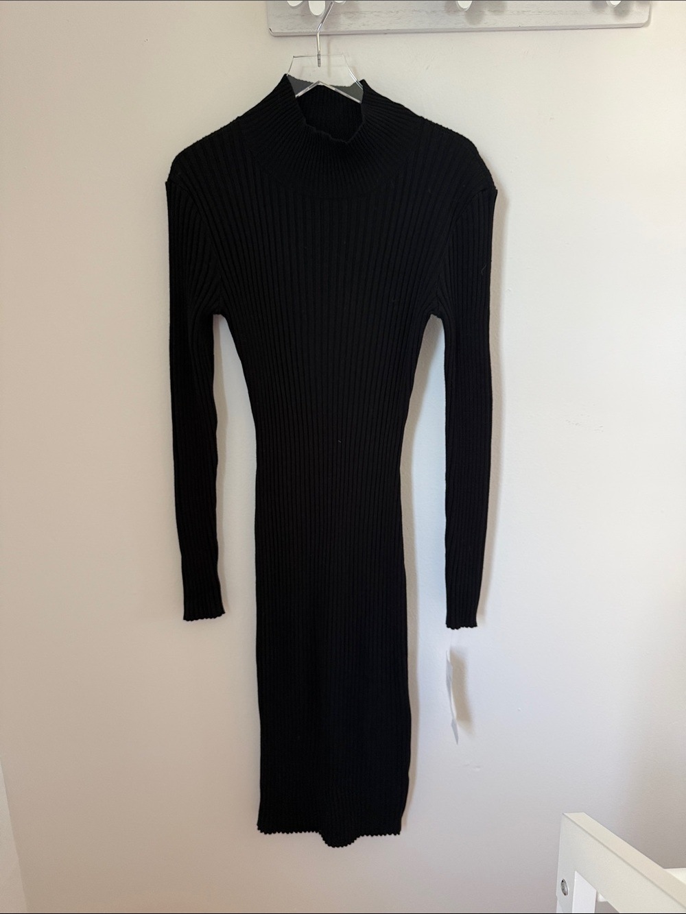 Nina Leonard Black Midi Dress Mock Neck Ribbed New with tags size small
